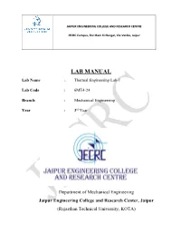 LAB MANUAL Lab Name : Thermal Engineering Lab-1
