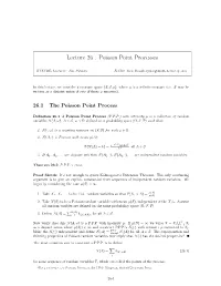 Lecture 26 : Poisson Point Processes