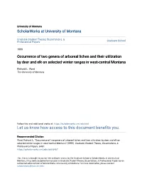 Occurrence of Two Genera of Arboreal Lichen and Their Utilization by Deer and Elk on Selected Winter Ranges in West-Central Montana