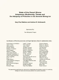 State of the Desert Biome Uniqueness, Biodiversity, Threats and the Adequacy of Protection in the Sonoran Bioreg Ion