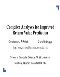 Compiler Analyses for Improved Return Value Prediction