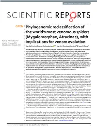 (Mygalomorphae, Atracinae), with Implications for Venom