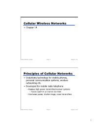 Cellular Wireless Networks Principles of Cellular Networks