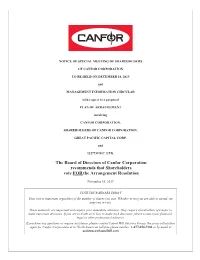 November Management Information Circular