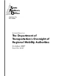 An Audit Report on the Department of Transportation's Oversight Of