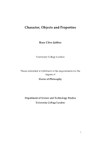Character, Objects and Properties