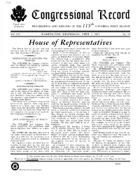 Congressional Record United States Th of America PROCEEDINGS and DEBATES of the 115 CONGRESS, FIRST SESSION
