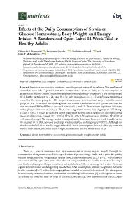 Effects of the Daily Consumption of Stevia on Glucose