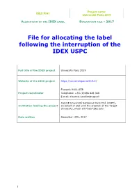 File for Allocating the Label Following the Interruption of the IDEX USPC