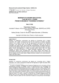 Markets in Higher Education: Can We Still Learn from Economics' Founding Fathers?* Abstract