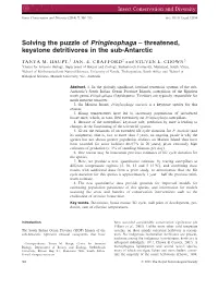 Solving the Puzzle of Pringleophaga Threatened, Keystone Detritivores in the Subantarctic