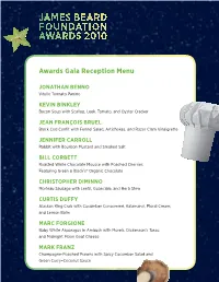 Awards Gala Reception Menu