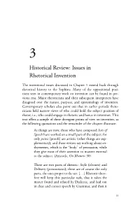 Historical Review: Issues in Rhetorical Invention