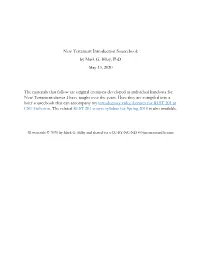 New Testament Introduction Sourcebook by Mark G. Bilby, Phd May 13, 2020