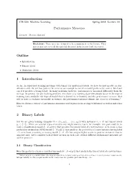 Performance Measures Outline 1 Introduction 2 Binary Labels