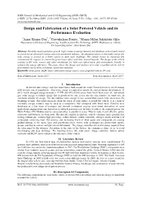 Design and Fabrication of a Solar Powered Vehicle and Its Performance Evaluation