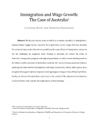 Immigration and Wage Growth: the Case of Australia1