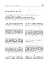 Minimum Legal Size Proposed for Commercially Exploited Marine Finfish and Shellfish Resources of Tamil Nadu