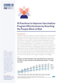 15 Practices to Improve Vaccination Program Effectiveness by Reaching the People Most at Risk