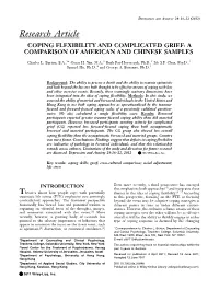 Coping Flexibility and Complicated Grief: a Comparison of American and Chinese Samples