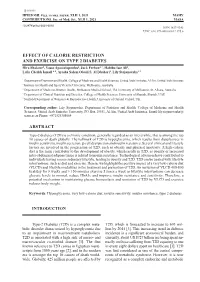 Effect of Calorie Restriction and Exercise on Type 2