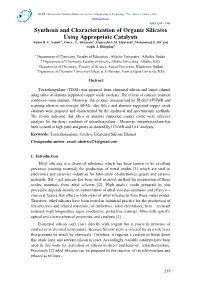 Synthesis and Characterization of Organic Silicates Using Appropriate Catalysts Adam H
