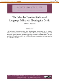 The School of Scottish Studies and Language Policy and Planning for Gaelic ROBERT DUNBAR