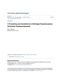 A Pictoral Key and Annotated List of Michigan Pseudoscorpions (Arachnida: Pseudoscorpionida)
