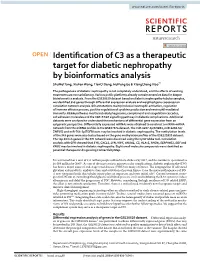 Identification of C3 As a Therapeutic Target for Diabetic Nephropathy By