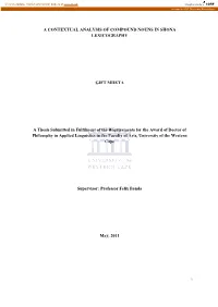 A Contextual Analysis of Compound Nouns in Shona Lexicography