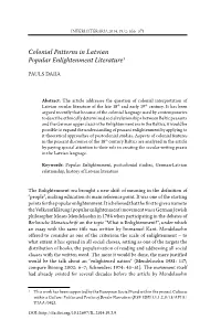 Colonial Patterns in Latvian Popular Enlightenment Literature1