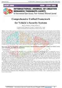 Comprehensive Unified Framework for Vehicle's Security Systems