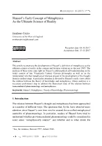 Husserl's Early Concept of Metaphysics As the Ultimate