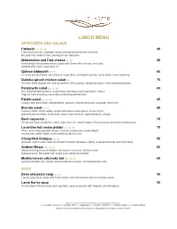 Lunch Menu Appetizers and Salads
