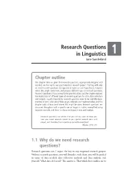 Research Questions in Linguistics 1 Jane Sunderland