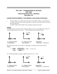 Solutions December 3/4 Lorentz Velocity Addition, Time