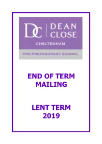 End of Term Mailing Lent Term 2019