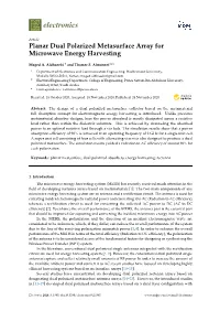 Planar Dual Polarized Metasurface Array for Microwave Energy Harvesting