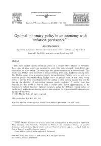 Optimal Monetary Policy in an Economy with Inflation Persistence