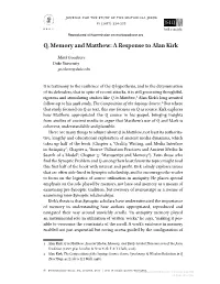 Q, Memory and Matthew: a Response to Alan Kirk