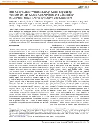 Rare Copy Number Variants Disrupt Genes Regulating Vascular Smooth Muscle Cell Adhesion and Contractility in Sporadic Thoracic Aortic Aneurysms and Dissections