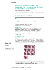 Eosinophilic Esophagitis Occurring After Switching to Ultra-Pasteurized Milk: Coincidence Or Unrecognized Etiologic Trigger?
