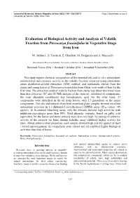 Evaluation of Biological Activity and Analysis of Volatile Fraction from Pterocarya Fraxinifolia in Vegetative Stage from Iran