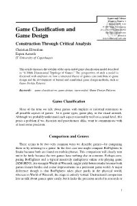 Game Classification and Game Design