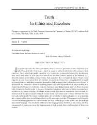 Truth: in Ethics and Elsewhere