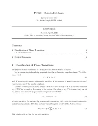 Contents 1 Classification of Phase Transitions