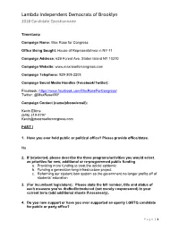 Lambda Independent Democrats of Brooklyn 2018 Candidate Questionnaire