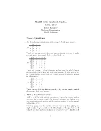 MATH 3030, Abstract Algebra FALL 2012 Toby Kenney Basic Questions