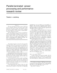 Parallel-Laminated Veneer: Processing and Performance Research Review