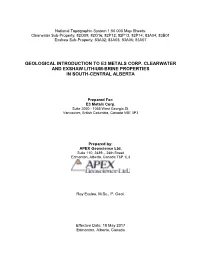 Geological Introduction to E3 Metals Corp. Clearwater and Exshaw Lithium-Brine Properties in South-Central Alberta